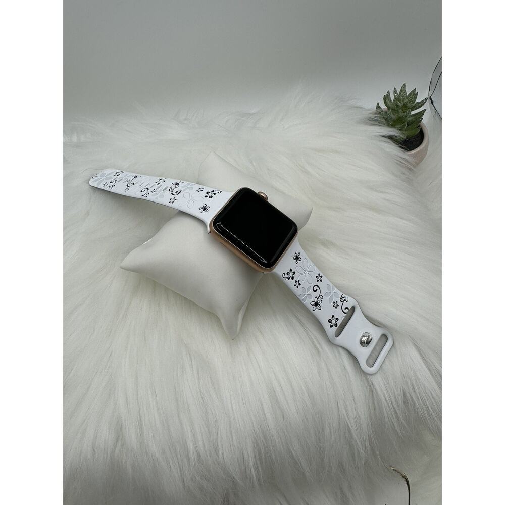 New Floral Design Apple Watch Bands 42mm 44mm 45mm 49mm Black and White - Picture 4 of 7